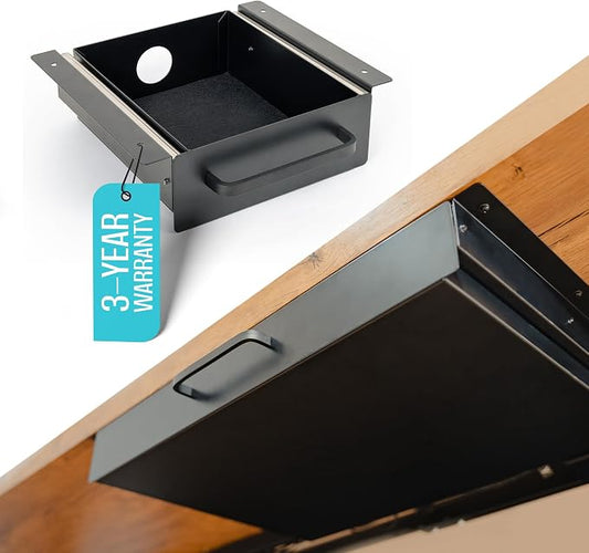 Under Desk Drawer Slide Out Attachment - Carbon Steel Undermount Table Drawer with Cable Management, Pull Out Add-On Storage for Office & Standing Desks (7.5" x 8" x 2.8") by COREMINDED