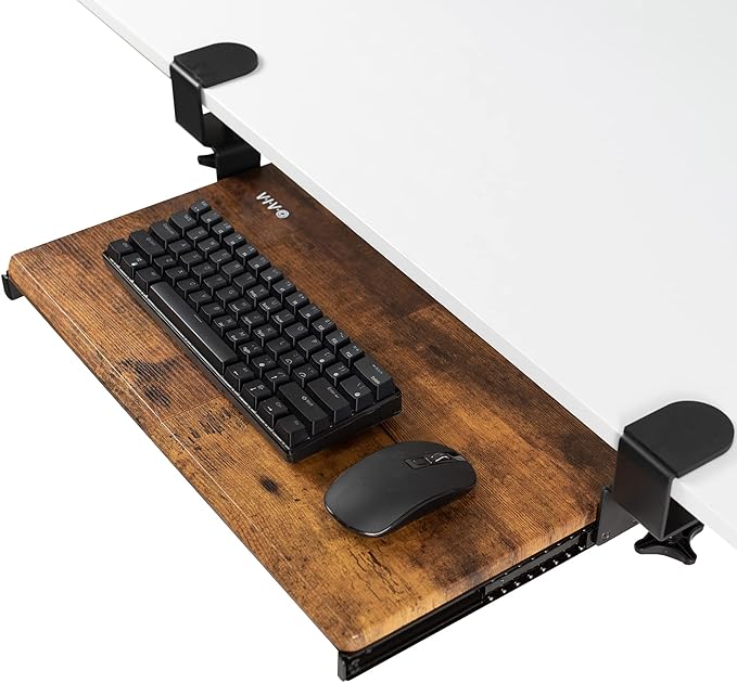 VIVO Small Keyboard Tray, Under Desk Pull Out with Extra Sturdy C Clamp Mount System, 20 (26 with Clamps) x 11 inch Slide-Out Platform Drawer, Rustic Vintage Brown Top, Black Frame, MOUNT-KB05ES-N | Keyboard Tray for Typing, Slide Out Platform, Rustic,... by Unknown