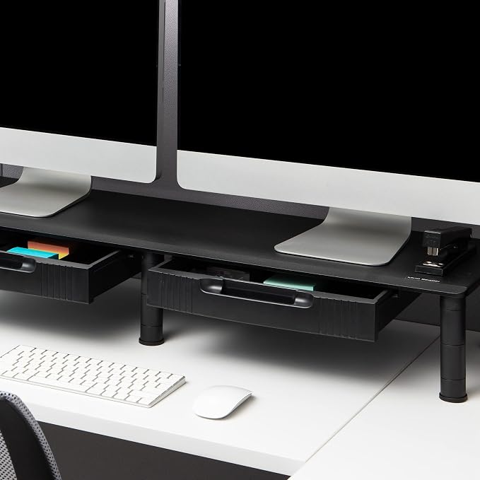 Mind Reader Dual Monitor Stand, Height Adjustable, Desktop Organizer, Laptop Riser, Office, 38.5"L x 11"W x 2.55-6.5"H, Black - Image 6