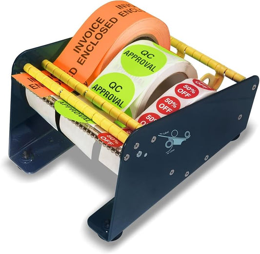 Excell LD-618 Multi-Roll Metal Table Label Dispenser (Fits up to 6.5") | Sturdy metal dispenser with 4 non-slip suction cups. Removable dividers for multi-roll labels up to 6.5". Easy peeling. by EXCELL