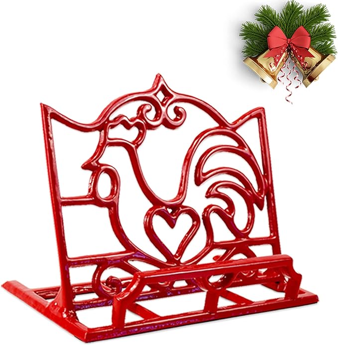Cookbook Stand, Cast Iron Heavy-Duty Recipe Book Holder, Kitchen Vintage Recipe Book Holder, Reading Rest Holder for Easel/Counter/Books/Magazine/iPad/Bible, Red by Minluful