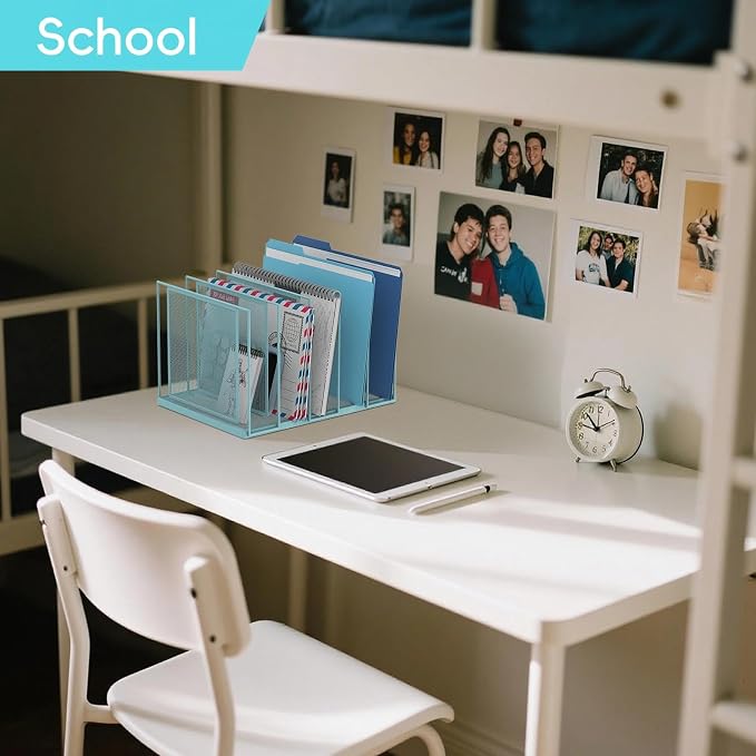 File Organizer for Desk, 5-Section Vertical File Sorter, Paper Holder Organizer Standing Metal File Folder for Office Home Classroom, Blue - Image 8