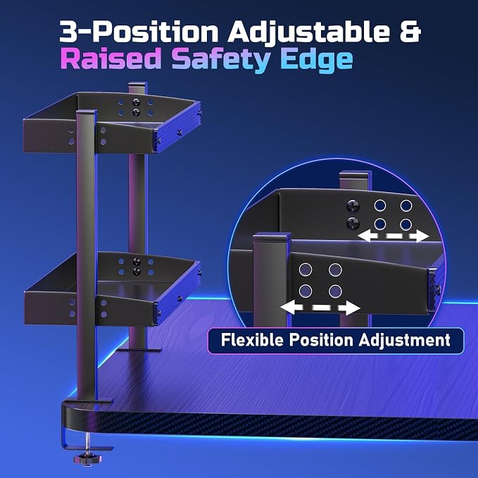 17 inch Adjustable 2-Tier Clamp On Desk Shelf with Hooks | Heavy Duty, Holds 44 lbs, No Drill, for Home Office, Gaming & Desk Organizer - Image 6
