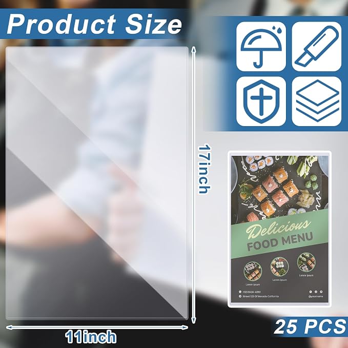 25 Pcs 11" x 17" Rigid Print Protectors, Heavy Duty Hard Plastic Sheet Page Protectors Crystal Menu Holder Clear Poster Sleeve Top Loading Frame for Magazine Photo Paper Poster Prints - Image 3