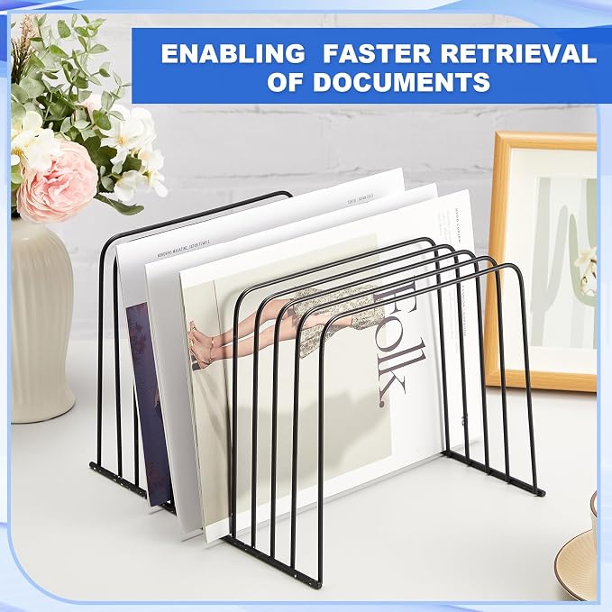 6 Pcs Desktop Organizer 11 Sections Wire Desk File Organizer Vertical Metal Stand up File Stand for Office School Desk Home, 11.2 x 9 x 8 Inches(Black) - Image 2