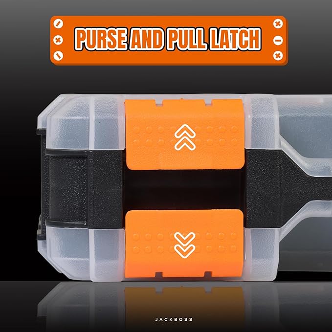 Jack Boss Tool Box with Transparent Lid, Double Side 34-Compartments Organizer Box with Removable Dividers for Hardware, Screws, Bolts, Nails, Beads, Jewelry and Fishing Accessories, Orange, 4 Pack - Image 4