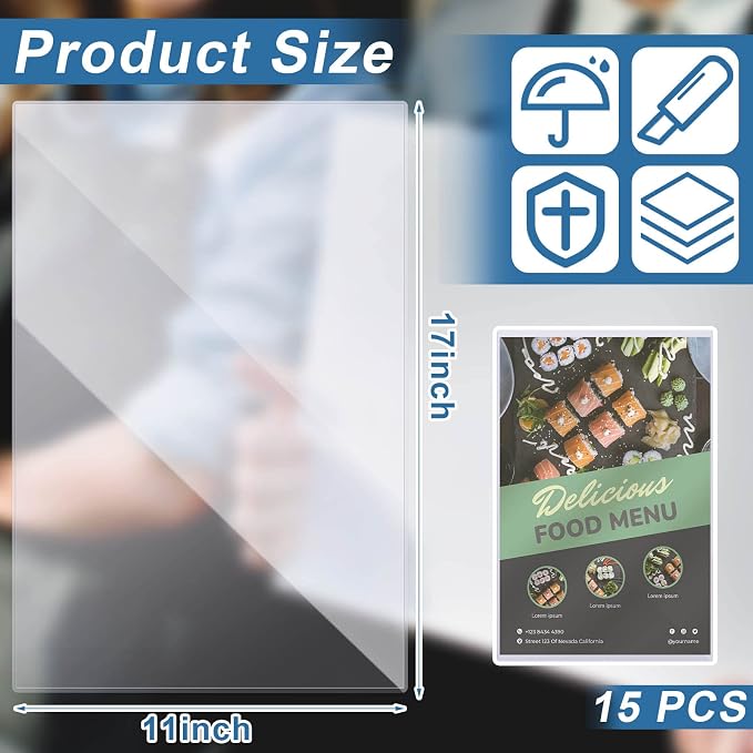 15 Pcs 11" x 17" Rigid Print Protectors, Heavy Duty Hard Plastic Sheet Page Protectors Crystal Menu Holder Clear Poster Sleeve Top Loading Frame for Magazine Photo Paper Poster Prints - Image 3