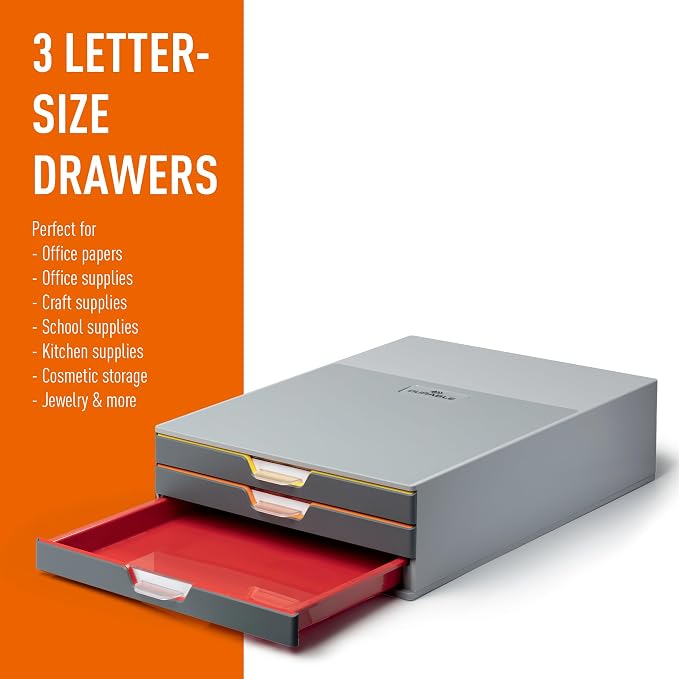 Durable Varicolor 3 Drawer Unit - Gray Desktop Drawer Set with 3 Color Coded Draws - Letter to Folio Size Files - Perfect for Storing Documents and Paper Work - Image 4