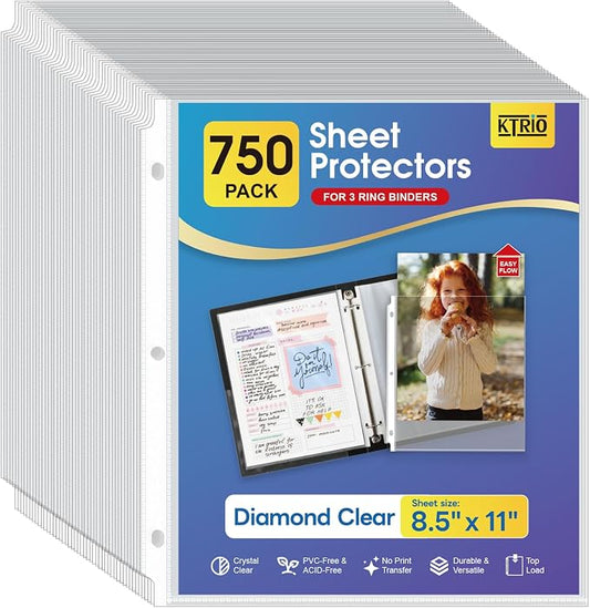 KTRIO Sheet Protectors 8.5 x 11, Page Protector for 3 Ring Binder, 750 Pack | Crystal Clear, Top Loading, PVC-Free & Acid-Free Polypropylene, No Print Transfer, Protects Letter Size Documents by KTRIO