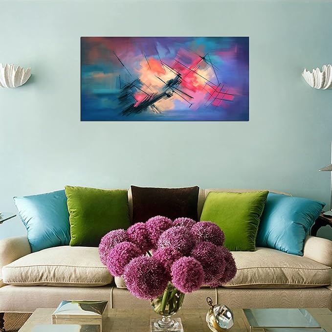 YYYYHPP YP0675 Canvas Wall Art Colorful abstract acrylic painting Wall Art Modern Art on Blue Background Picture Painting for Living Room Bedroom and Office Home Kitchen