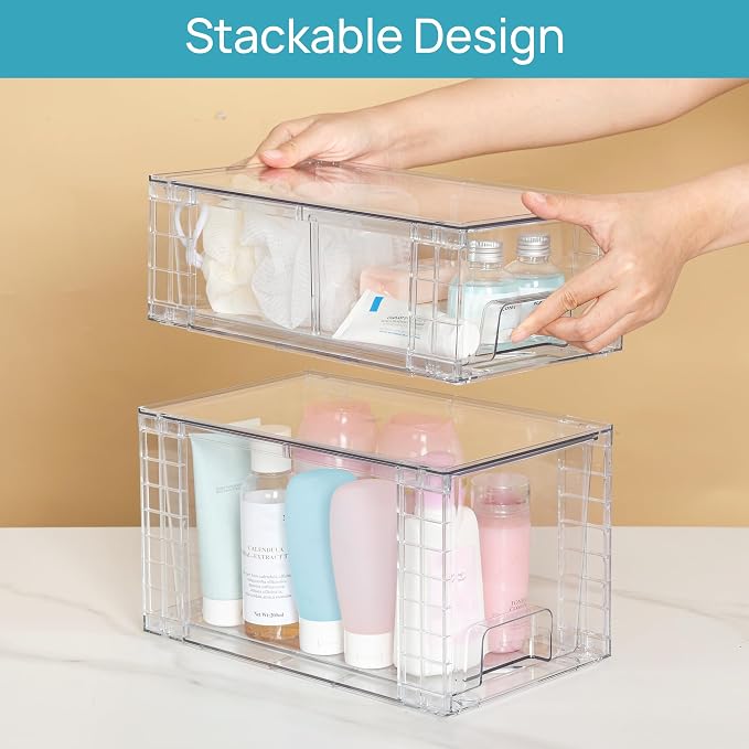 Vtopmart 6 Pack Clear Stackable Storage Drawers,Easy to Assemble Bathroom Organizers and Storage with handles,Plastic Drawers for Kitchen Pantry,Cabinet,Under Sink Organization - Image 7