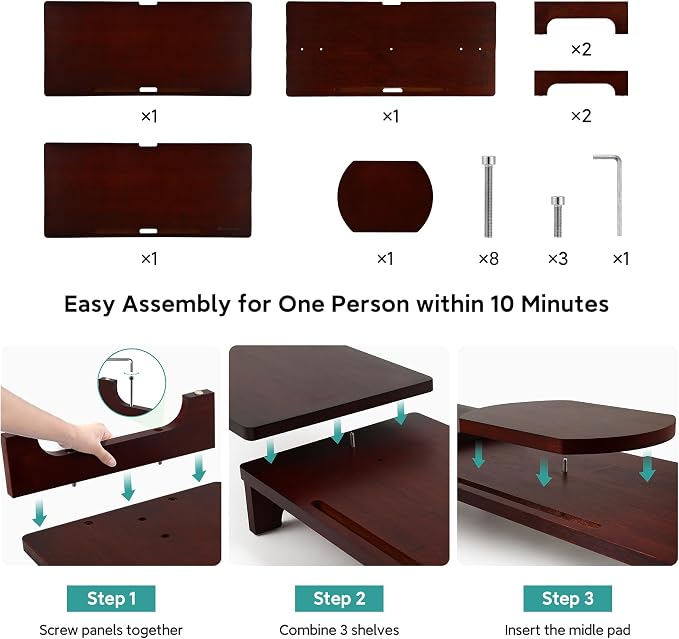 Nnewvante Dual Monitor Riser, 60 inch Bamboo Monitor Stand for Desk, Walnut | Adjustable Length Angle, 3 Shelves Desktop Screen Riser, For Computer Laptop PC - Image 7
