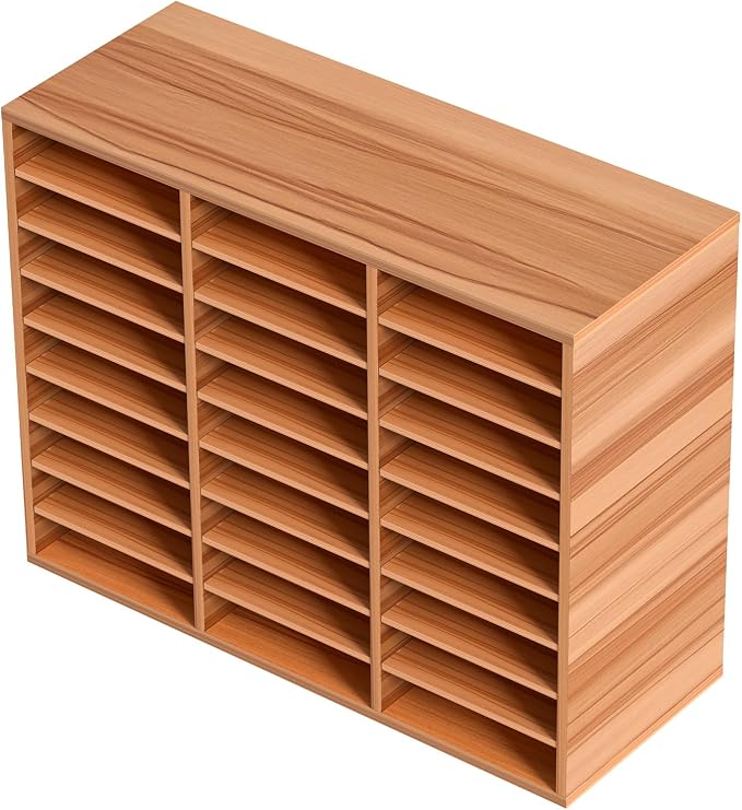 VEVOR 27 Compartments Wood Literature Organizer, Adjustable Shelves, Medium Density Fiberboard Mail Center, Office Home School Storage for Files, Documents, Papers, Magazines, Burlywood - Image 10