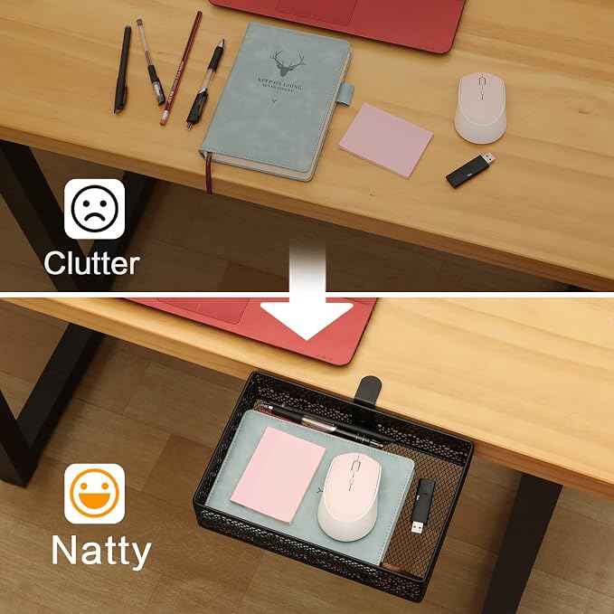 Under Desk Drawer, Clamp on Desk Organizer Under Table Hanging Desk Storage | 2PCS under desk organizer: clamp on desk drawer, under desk basket, hanging desk storage, clamp on undertable shelf, no-drill - Image 3