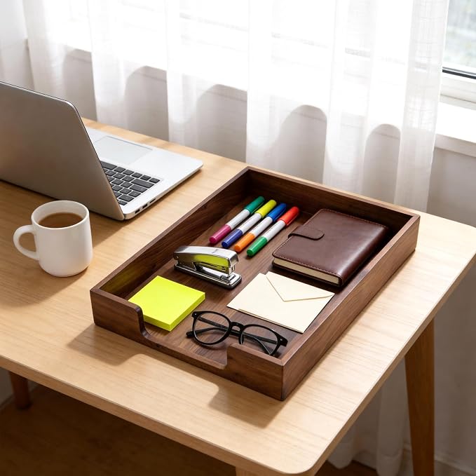 Bamber Wood Letter Tray Wooden Desk Organizer Paper Document File Tray for Office Supplies Collection Folders Notebooks, Black Walnut - Image 5