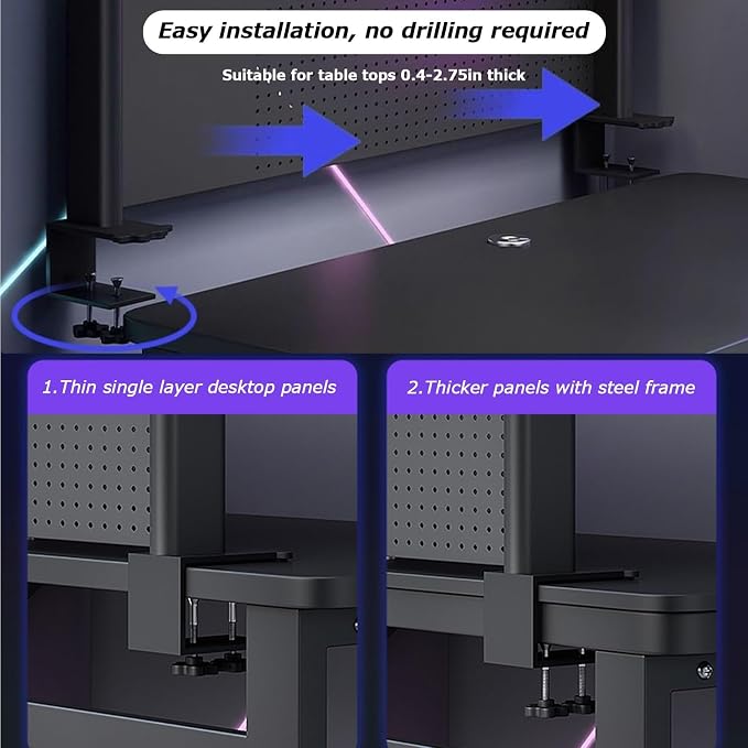 Clamp On Desk Organizer Shelf, BLACK Desk Extender Pegboard Workstation,Computer Desk Accessories for Office, Privacy Panel for Gaming Desk,23.6/31.4/39.3in Desktop Shelving System (100cm/39.3in) - Image 7