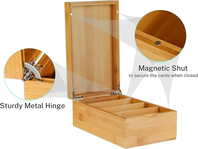 MaxGear Bamboo Business Card Organizer for 3" x 5" Cards | Index Card Holder for Desk, Index Cards Box with A-Z Tabs, Holds 600 Cards, Desktop Organizers for Home, Office - Image 3