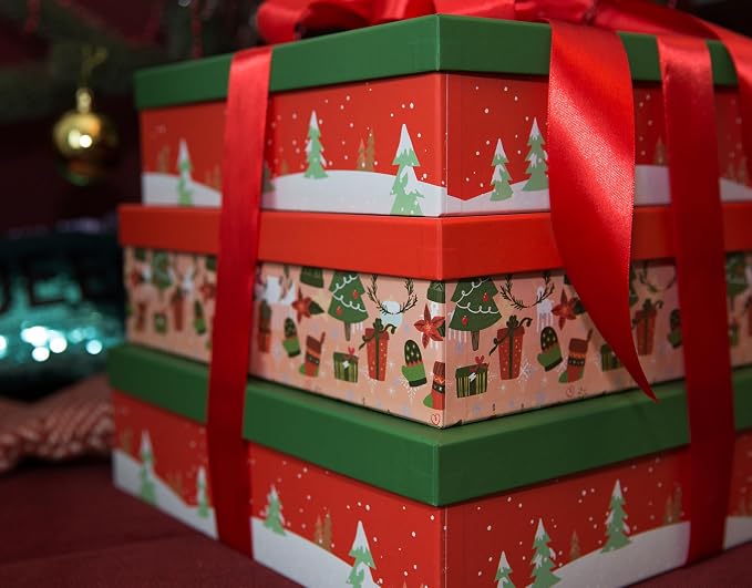 Soul & Lane - Large Christmas Gift Boxes with Lids, Set of 3, Red and Green | Extra Big Nesting Cardboard Holiday Boxes for Presents and Sweaters, Festive Decorative Storage for Seasonal Decor - Image 3