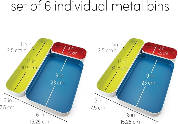Three by Three Seattle Metal Drawer Organizer Tray Set, 6-Pc (Multicolor) | Colorful food-safe metal bins; soft non-scratch base; kitchen, bathroom, vanity, desk, makeup & office drawers - Image 3