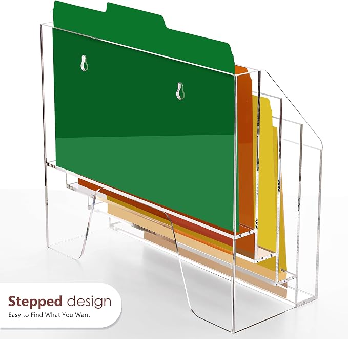 DINGHUO Acrylic Desk File Mail Organizer Wall Mounted, 4-Tier Hanging File Folder Holder, Clear Office Magazine Rack (Adhesive Hooks x 2) - Image 6