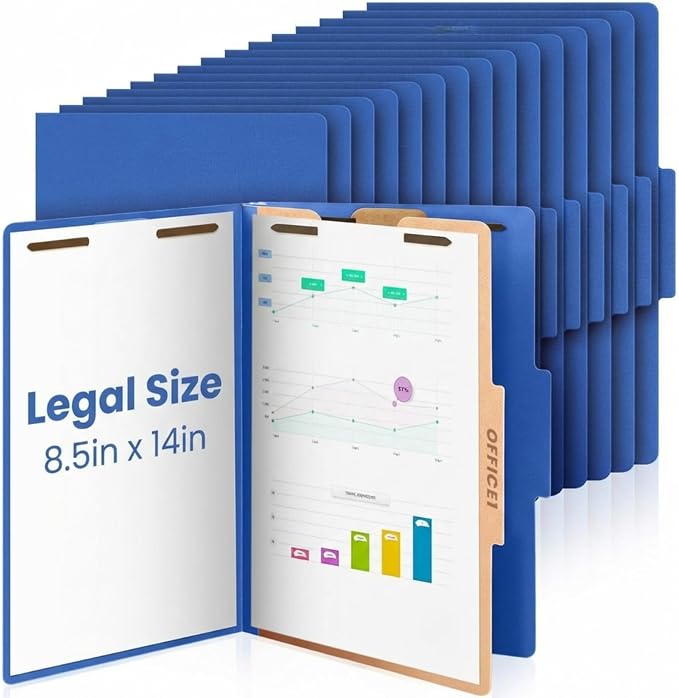 AmazingSpark 18 Pcs Legal Size Classification Folders Bulk 1 Divider Pressboard File Folder with Expansion 2 Prongs Fastener Heavy Duty Office File Organizer for School Hospitals Home (Dark Blue) by Unknown