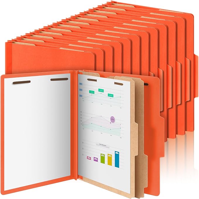 Skyygemm 24 Pcs Classification Folders Letter Size Bulk - 2 Dividers Pressboard File Folder with 3. 5 Inch Expansion, 2 Prongs Fastener, Heavy Duty Office File Organizer for Teacher Medical (Orange) by Skyygemm