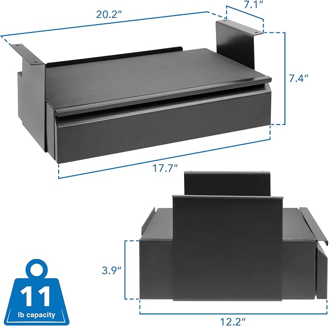 Mount-It! Hidden Under Desk Pull-Out Drawer with Shelf, Heavy-Duty Steel Under Table Storage Organizer, Smooth Slide Track, Fits Desks Over 0.71″ Thick, 11 lb Capacity - Image 3