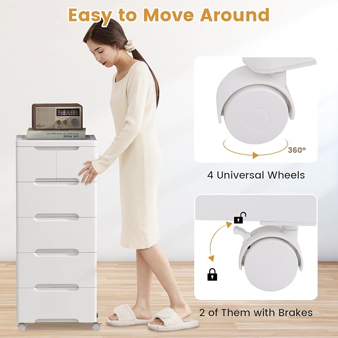 6-Drawer Plastic Rolling Storage Cart (16"x13"x38") | Mobile Storage Cabinet | Vertical Storage Tower Container Unit | 4 Universal Wheels | For Living Room, Home Office - Image 7