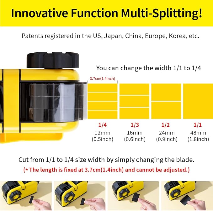 [TENDO°] TENDO Multi-Section Tape Dispenser, Custom Width Tape Cutter with 4 Cutting Sections, Built-in Safety Blade, Ergonomic Grip for Packing and Office Use, ZO-508(Yellow) - Image 2