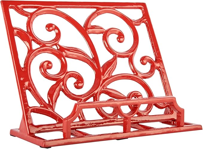 JOGREFUL Cast Iron Cookbook Stand, Kitchen Recipe Holder Vine Scroll Red | Heavy-Duty Book Vintage Holder, Reading Rest Holder for Easel/Counter/Books/Magazine/iPad/Bible by JOGREFUL