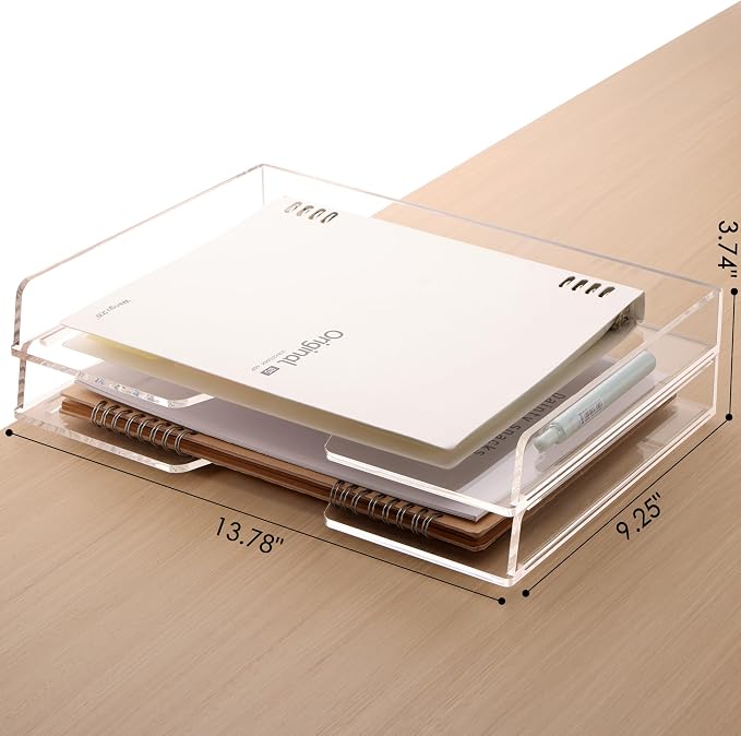 SANRUI Acrylic Paper Tray Organizer, Stackable Desk Organizer, 2-Pack | Desk Organizers and Accessories, Enlarged File Organizer for Documents, Files, Letters, Books 13.8 x 9.2 x 3.5 inches, Clear - Image 2