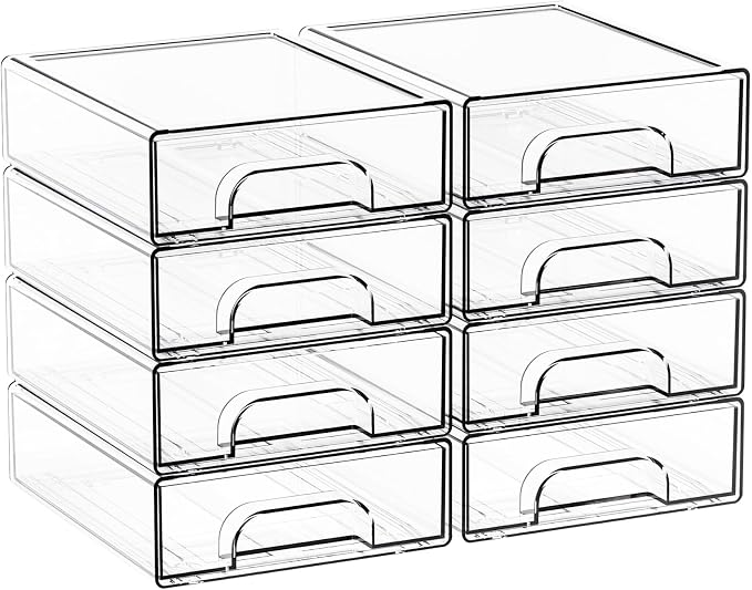2.2'' Tall Acrylic Clear Stackable Storage Drawer Organizer,8 Pack Desk Organization and Storage,Plastic Office Supply Organizer,Drawer Storage Organizer for Makeup,Accessory,Pen,Art Crafts - Image 9