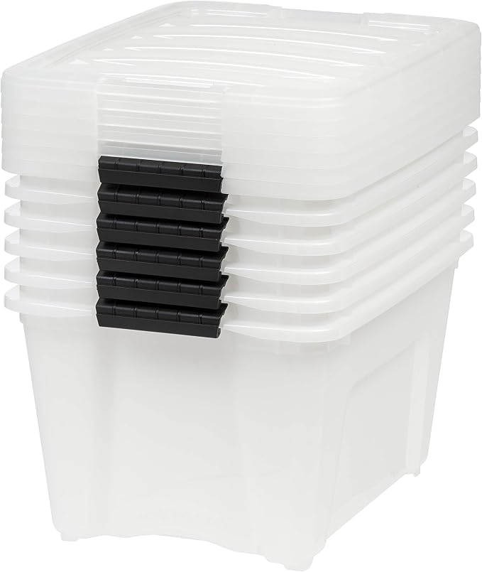 IRIS USA 6-Pack 32 Quart Storage Bins with Lids, Pearl | Conceals contents for a clean look. Great for linens, décor, closet storage, and supplies. Nestable design saves space - Image 9