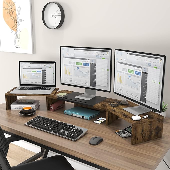 WESTREE Triple Dual Monitor Stand Riser, Extra Long Monitor Stand for 1~2~3 Monitors, Monitor Stand with Length and Angle Adjustable, 3 Shelf Desktop Storage Riser for Monitor Computer Screen Laptop - Image 3