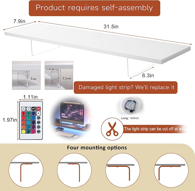 Monitor Stand Riser,Wood & Acrylic Computer Monitor Stand with LED Light,Desk Accessories Desktop Organizer Stand for Computer,Laptop,Printer,PC & TV Screen Riser - Image 2