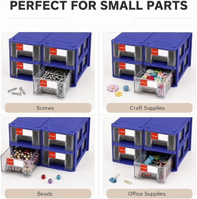 16pc Stackable Plastic Storage Drawers Mini Desk Organizer Blue | Versatile mini desktop storage box 5.5x3.4x1.6", perfect for garage, home, school and office craft organization. - Image 5