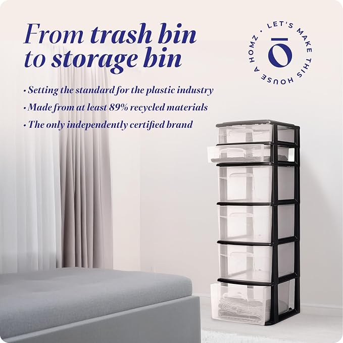 HOMZ Drawer Tower, 6-Tier Storage Cart with Removable Wheels, Black Frame | Plastic Organizer with Clear Bin Drawers for Bedroom, Bathroom, Home Office, and Dorm Rooms - Image 7