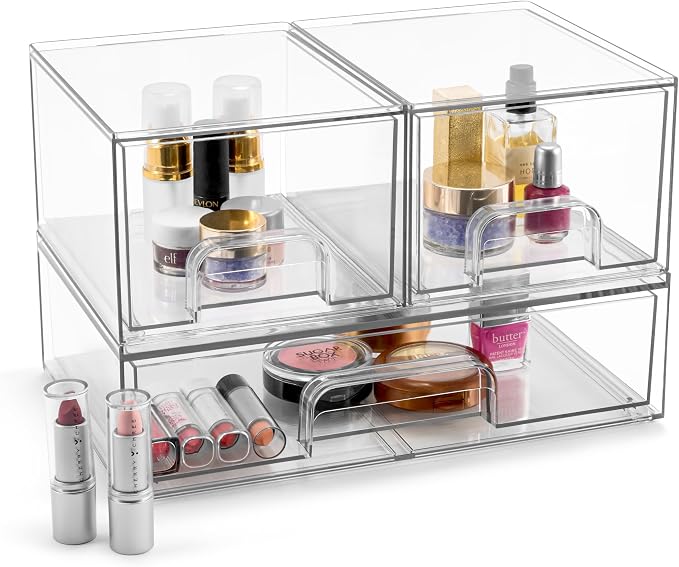Sorbus Acrylic Storage Containers - 3 Pack, Stackable Storage Bins Set for Bathroom Organization - Clear Acrylic Drawer Organizers - Makeup Case Pull-Out Drawers (4.4’’ Tall and 12.1’’ Wide) - Image 8