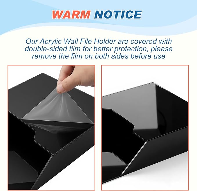Feifeiya 1 Pack 12.6"x9.5"x2.4" Black Acrylic Wall File Holder Organizer Wall Mount Magazine Document Brochure Mail Pocket Durable File Storage with 3 Colors Screw Cap for Office Home Waiting Room Use - Image 4