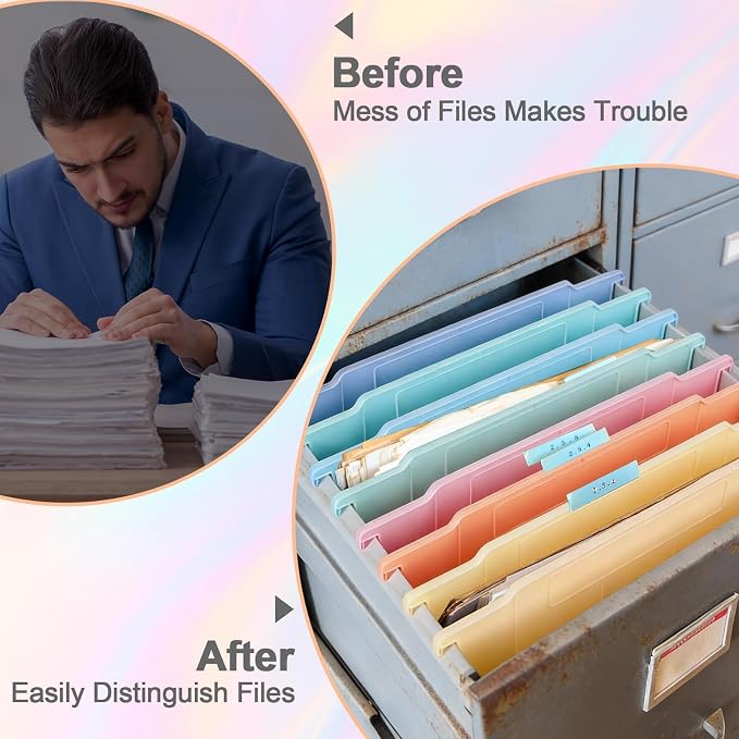 party greeting 8 Pack File and Folder Dividers 9.4x12.7 Inch Plastic Hanging Filing Cabinet Dividers Organizers Insertable File Separators Supplies for Office Drawer Organization (Pastel) - Image 6