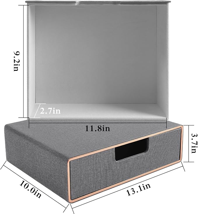 Stackable Organizer Drawer PU Leather Classic Handmade,Organize Home Office Desk Accessories and Sort Letter-Size Paper/a4 Document,Desktop Caddy with Drawers Storage,13.1x10x3.7inches,Grey - Image 3