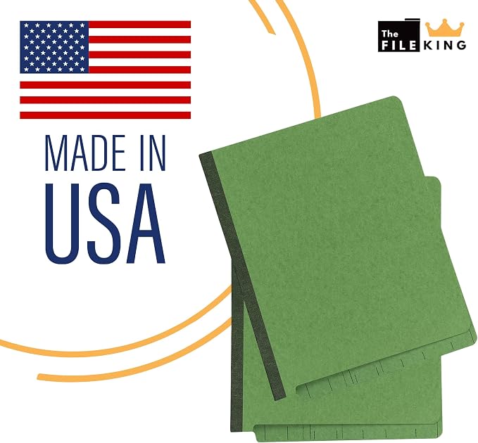 The File King Green Pressboard Classification Partition File Folder - Letter Size | Box of 10 | End Tab with Two Dividers | 2” Expansion | Durable 2-Inch Fastener Prongs - Image 5