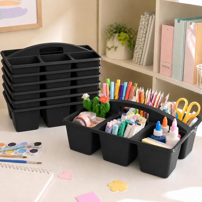 gisgfim 6 Pack Plastic Classroom Caddy with 6-Compartments Plastic Storage Caddies with Handle 6 Compartments Table Caddy Organizer Versatile Table Caddies for Classroom Office Storage, Black - Image 4