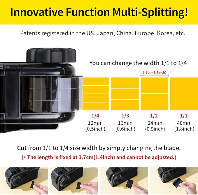 [TENDO°] TENDO Multi-Section Tape Dispenser, Custom Width Tape Cutter with 4 Cutting Sections, Built-in Safety Blade, Ergonomic Grip for Packing and Office Use, ZO-508(Black) - Image 2
