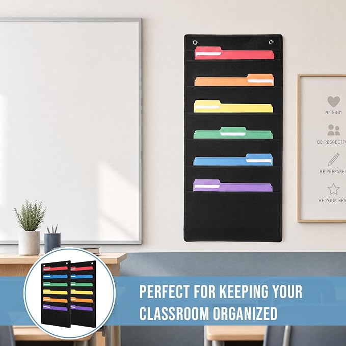 10 Pack Hanging Wall File Organizer, 60 Pockets Storage Pocket Chart, 20 Metal Hangers Included, Versatile Hanging Paper File Folder for Classroom Mailbox Office Home, 30.7 x 14.5 Inch - Image 5