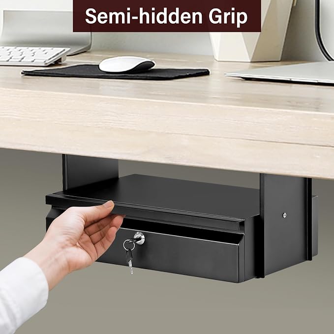 Under Desk Drawer 15.7" x 11.8" x 4.3" with Lock & Keys | Privacy Protection, Fits Framed & Unframed Desk, Smooth Slide Rail , Storage Organizer for Workbench, Office, Home - Image 5