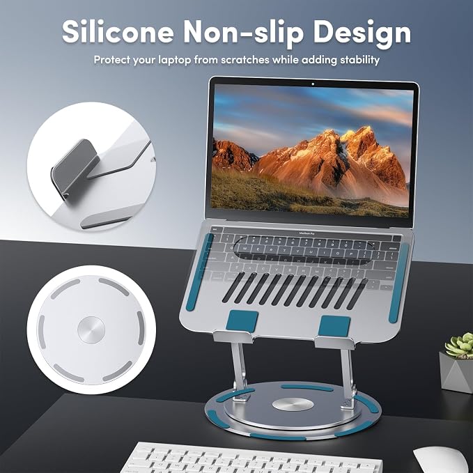 Lifelong 360° Rotating Adjustable Laptop Stand, Foldable Riser, Silver | Ergonomic Computer Stand for Desk, Portable Laptop Holder Fits All MacBook, Laptops 10-16 Inches - Image 5