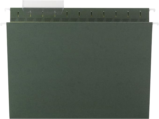 Smead TUFF Hanging File Folder with Easy Slide Tab, 1/3-Cut Sliding Tab, Letter Size, Standard Green, 20 per Box (64036, Rod Color May Vary) by SMEAD