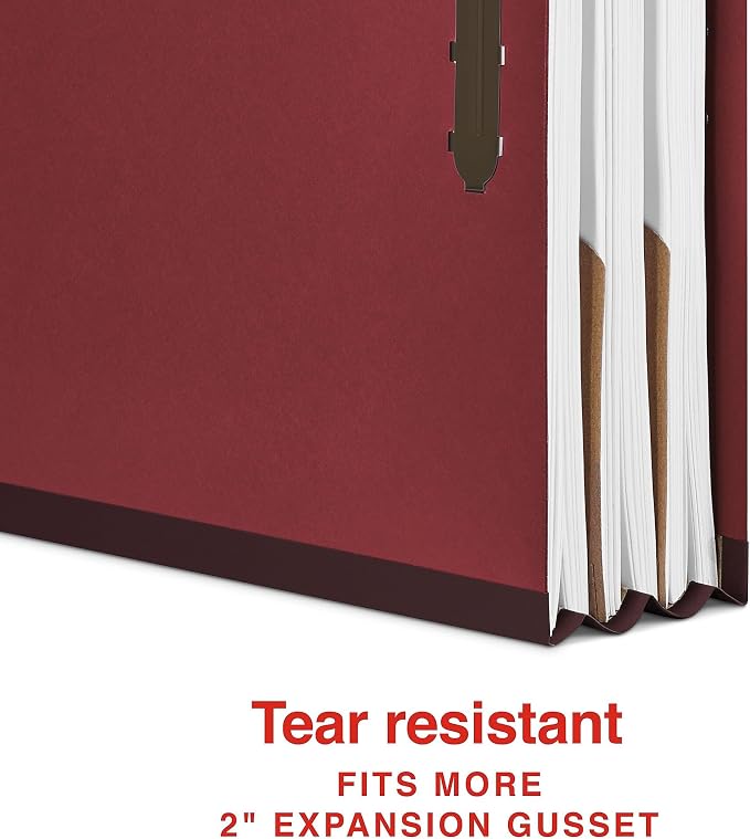 Staples 100% Recycled Heavy‑Duty Classification Folder, Letter Size, 2 Dividers, 2″ Expansion, Red Pressboard, 10/Box - Image 3
