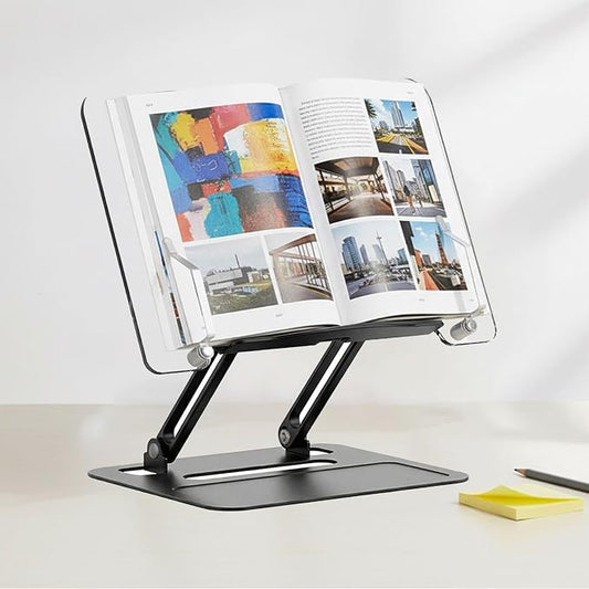 Acrylic Adjustable Book Stand, Reading Stand with Lift Design, High-Density Alloy Desktop Document Holder for Document Recipe, Cookbook, Music Book (Black) by HomDSim